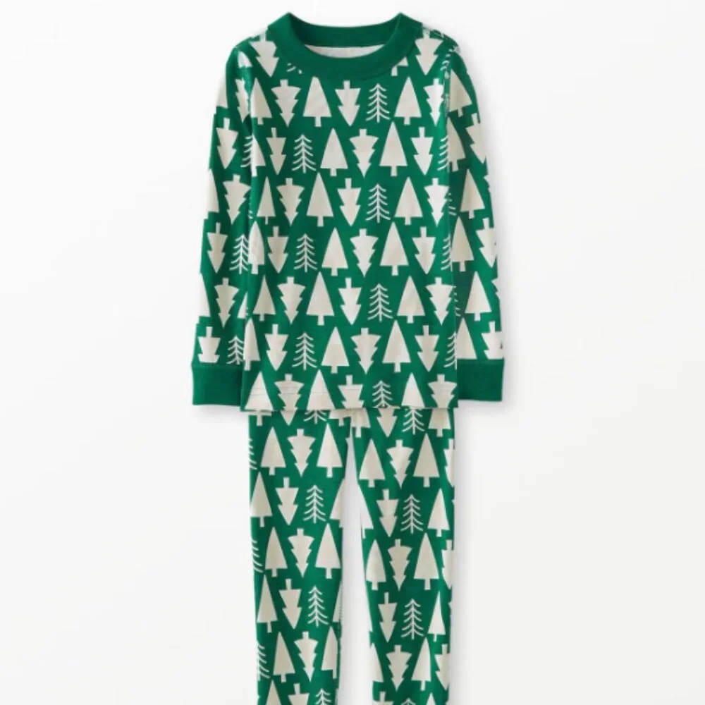 Hanna Andersson Holiday HannaJams Long John Pajama Set Winter Green Size 120 6 7